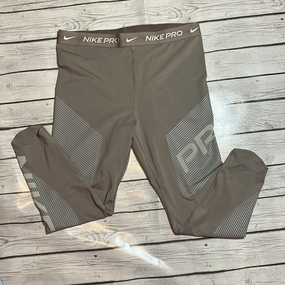 Nike Pro Running Tights Compression Workout Leggings Gray/Brown Women’s Size XL - Picture 3 of 5